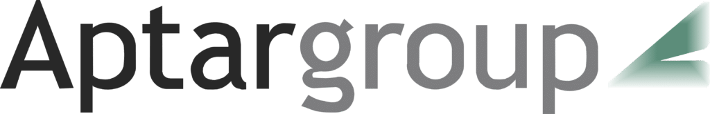 Logo d'APTARGROUP, leader dans les systèmes de distribution, client de Winlassie pour la gestion de la sécurité.